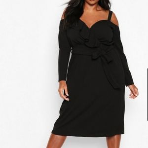 NWT Ruffle Belted Midi Dress
